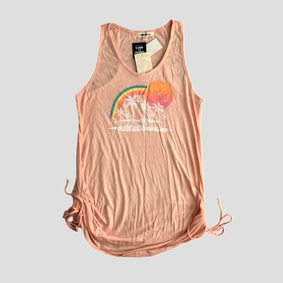 MIKEN Junior's Graphic-Print Side-Shirred Dress Cover-Up Tropical Peach - Picture 2 of 6